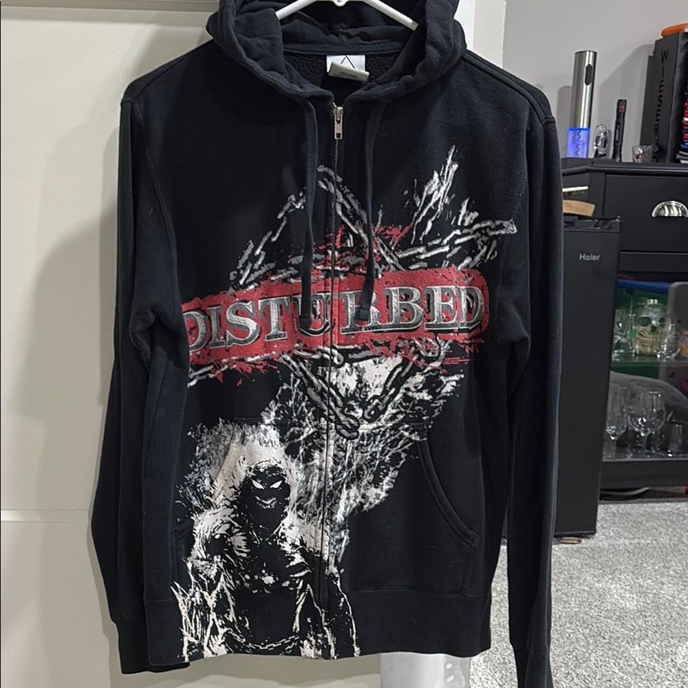 Disturbed Graphic Zip-Up Hoodie